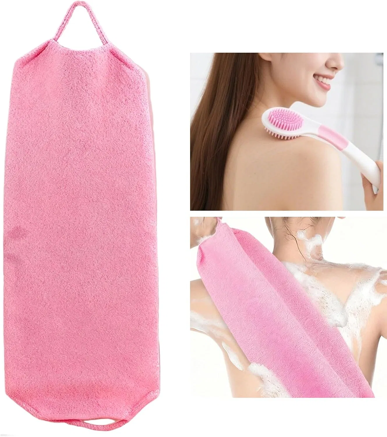 Мочалка-скраб для тела с длинной ручкой, 20x45 см, Polyester Générique