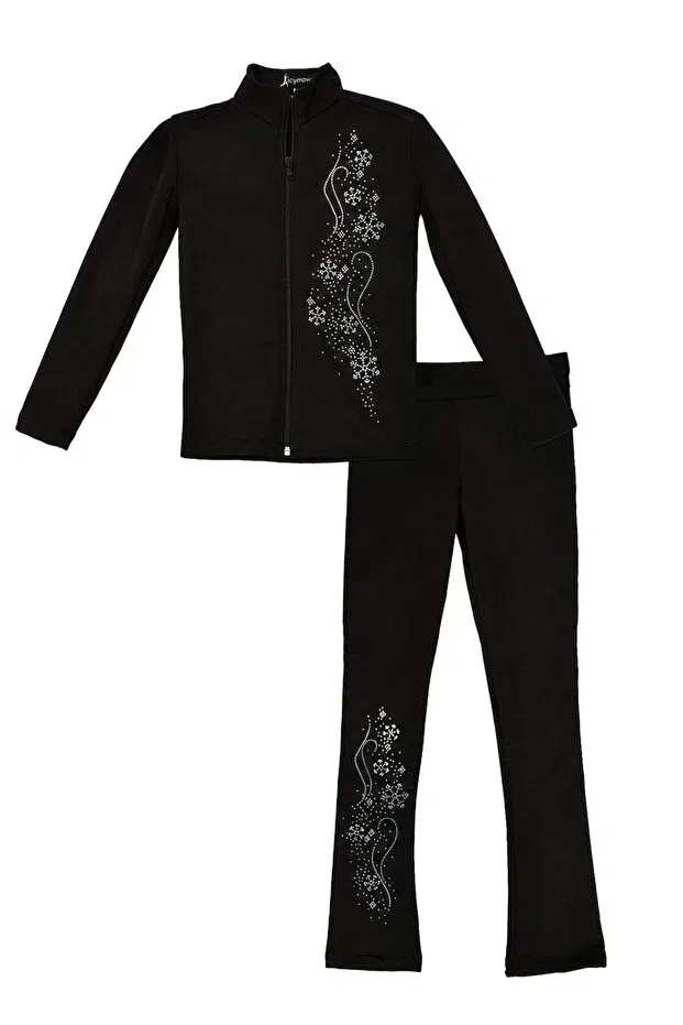 Детский комплект термобелья для девочек Snowflake stone detailed thermal ice skating children's tights top set Icymove, Black — фото 2