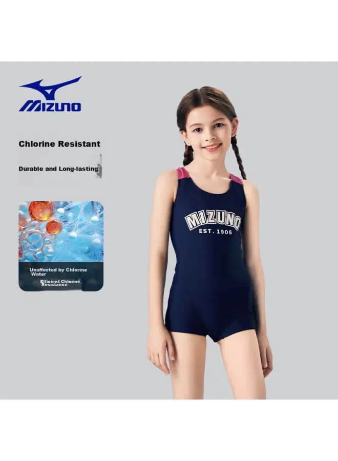 Купальник слитный с квадратным вырезом для девочек Mizuno, синий — фото 4