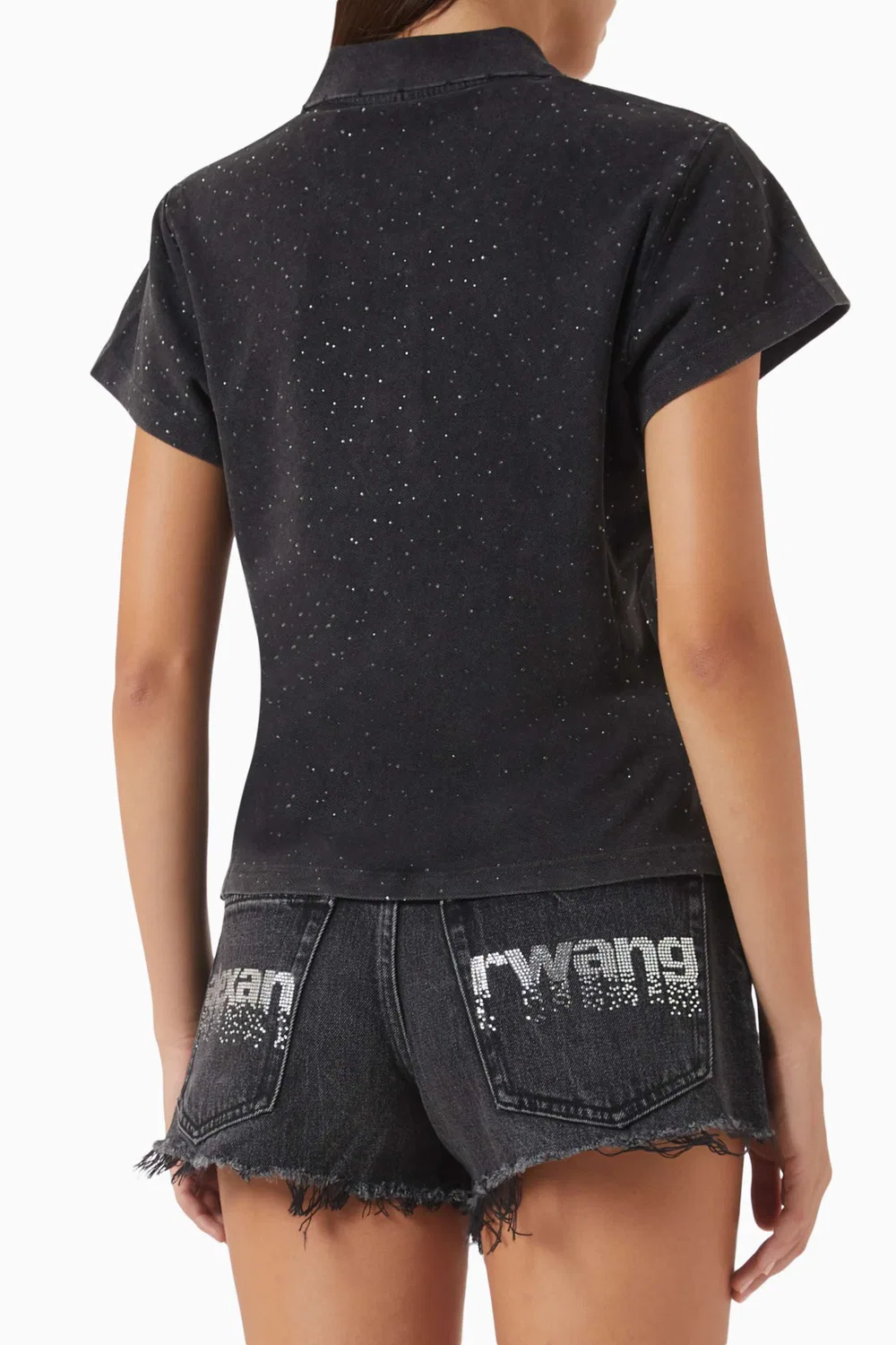 Футболка поло хлопковая Crystal Polo Shirt Alexander Wang, черный — фото 3