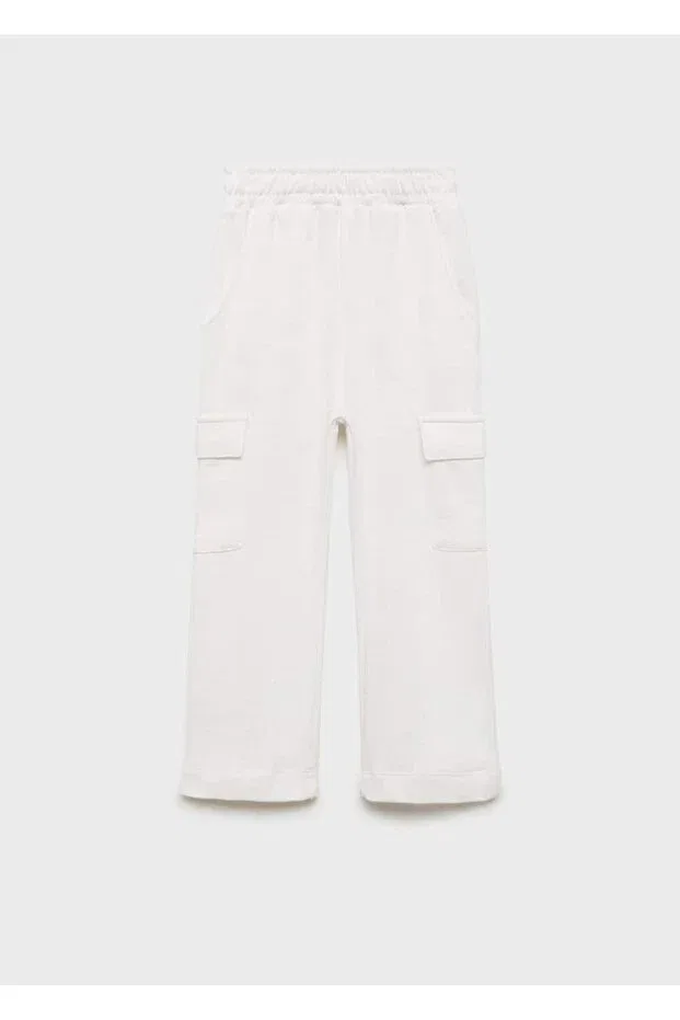Детские брюки карго для девочек хлопковые Mango Kids, Off White