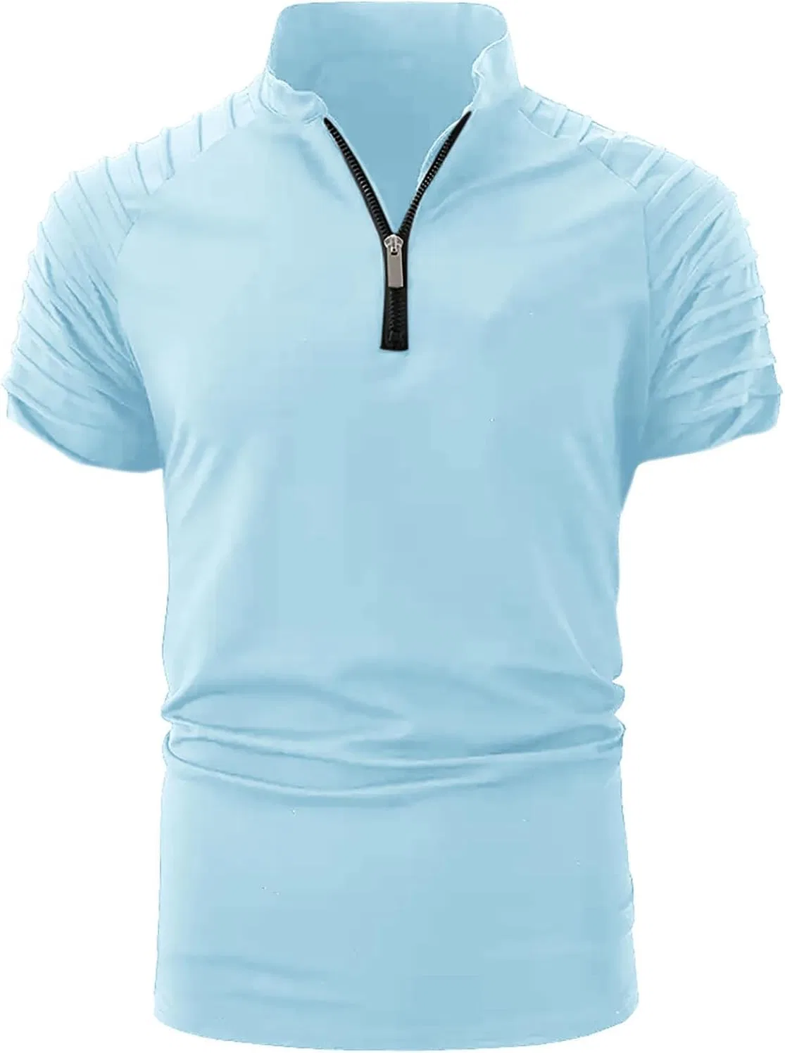 Мужская футболка с четверть-застежкой-молнией Mock Neck, Sky Blue