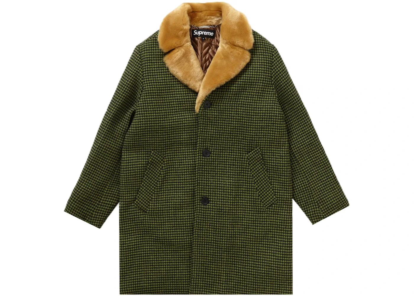 Мужское пальто с меховым воротником Supreme Fur Collar Car Coat, цвет Green Houndstooth