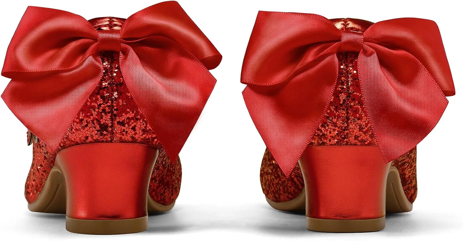 Детские туфли для девочек с блестками Mary Jane Heels K KomForme, Red Glitter Silk — фото 3