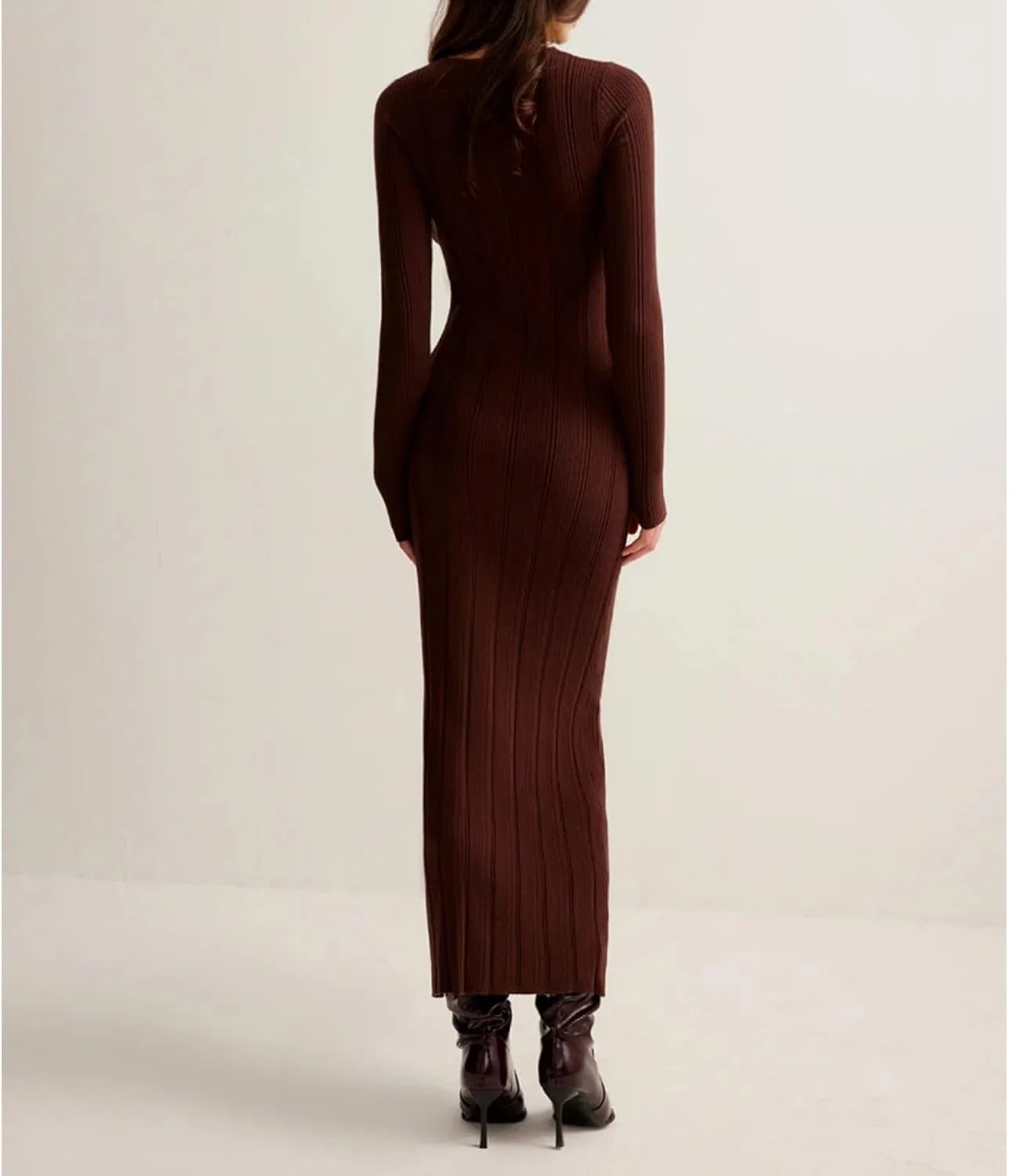 Женское платье-свитер с вырезами bodycon Ribbed Knit, Dark Brown — фото 4
