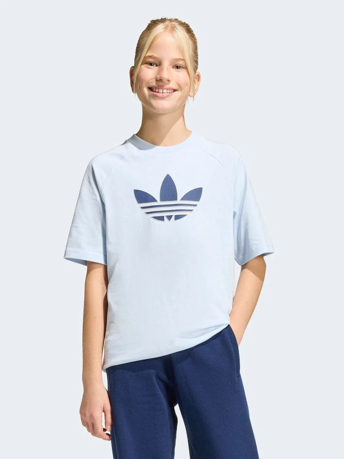 Футболка свободного кроя с принтом Trefoil, adidas Originals, синяя — фото 2