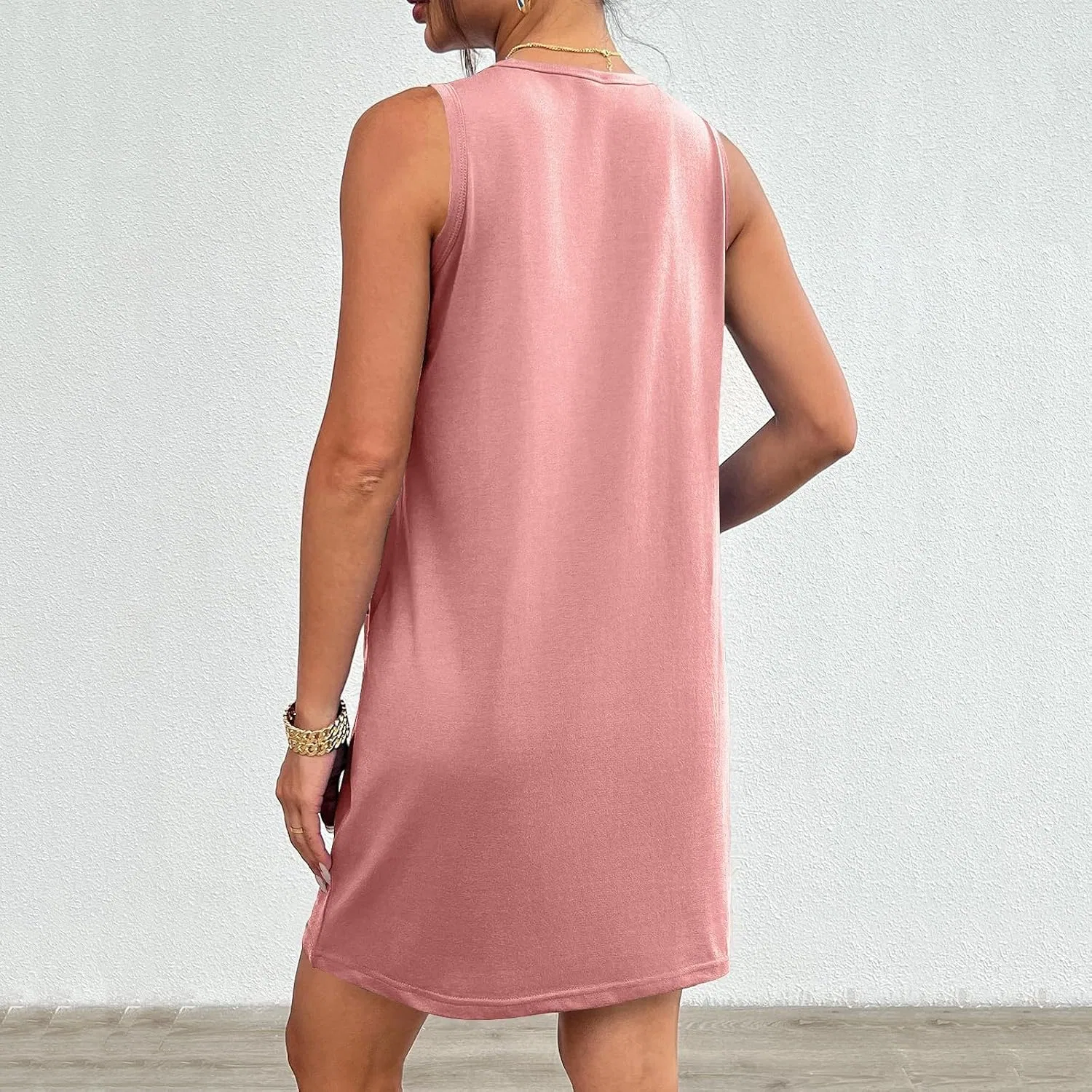 Женское мини-платье на бретелях Casual Summer, A008-pink — фото 3