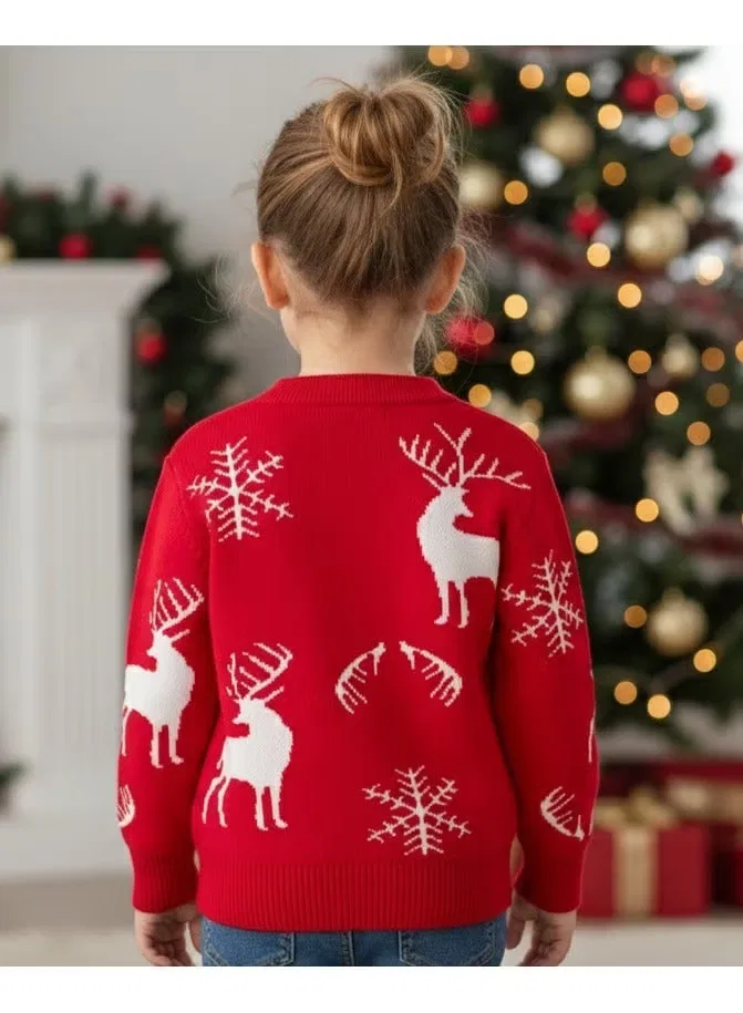 Свитер с принтом оленя и снежинок Classic reindeer snowflake Christmas Babyqlo, красный — фото 3