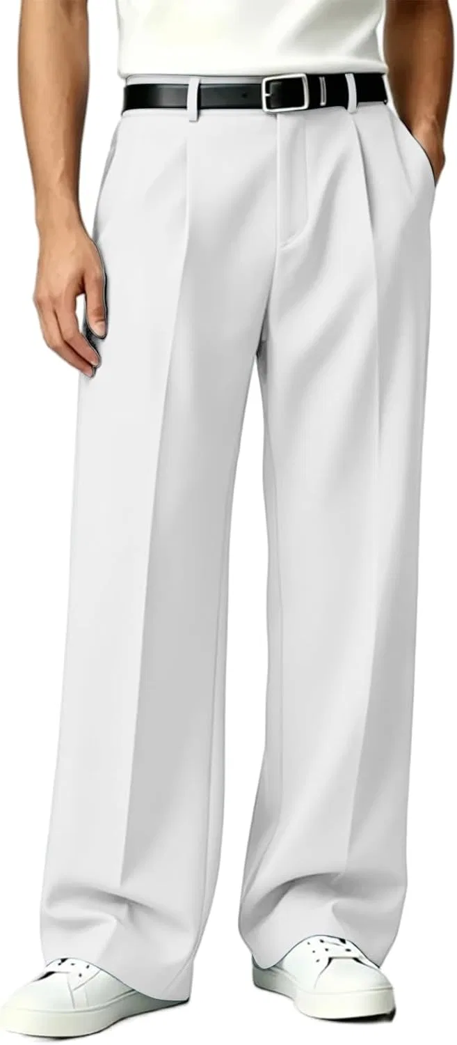 Мужские брюки-клеш с высокой посадкой, модель Wide Leg Dress Pants, белые