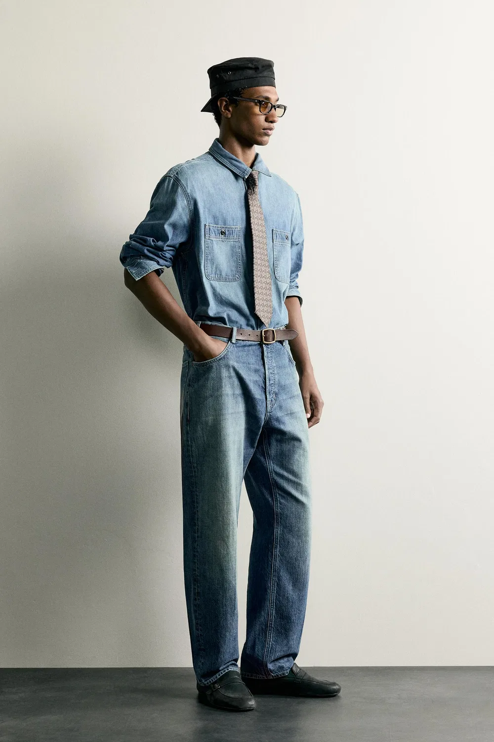 Легкая рубашка из выстиранного джинсмана ZARA, Mid-blue — фото 4