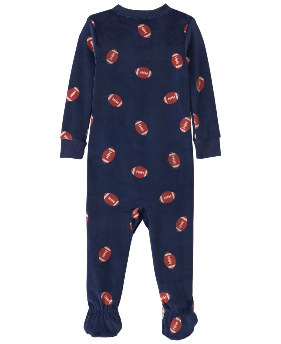 Пижама-слип с закрытыми стопами и молнией, Carters Baby Boys' Football 2-Way Zip Dream Plush Snug-Fit Footed Pajama, Navy Blue — фото 2