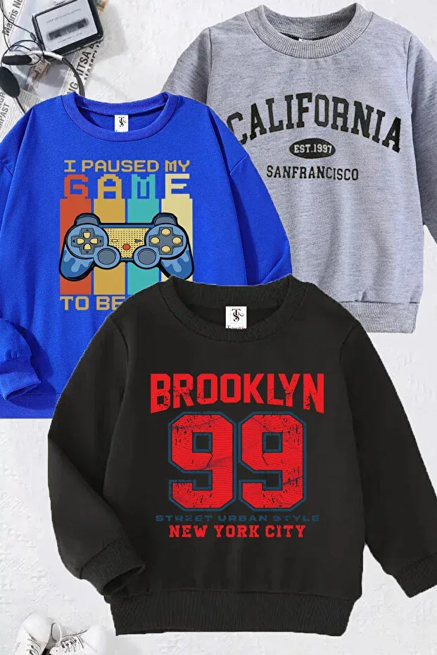 Детский комплект свитшотов для девочек San francisco and game console printed Twins Tailors, Gray