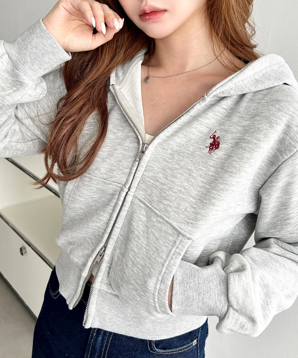 Женский укороченный худи с принтом U.S. POLO ASSN., Heather Grey