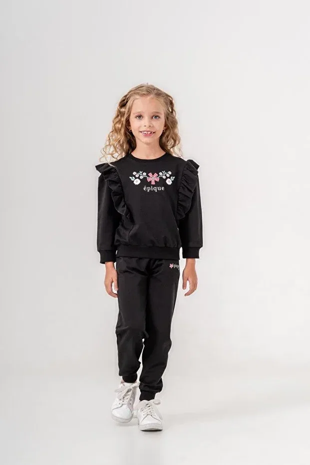Детский комплект для девочек с принтом Epique Mışıl Kids, Black