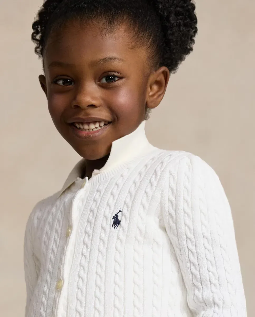 Детский хлопковый кардиган вязкой в косичку Polo Ralph Lauren, белый — фото 3
