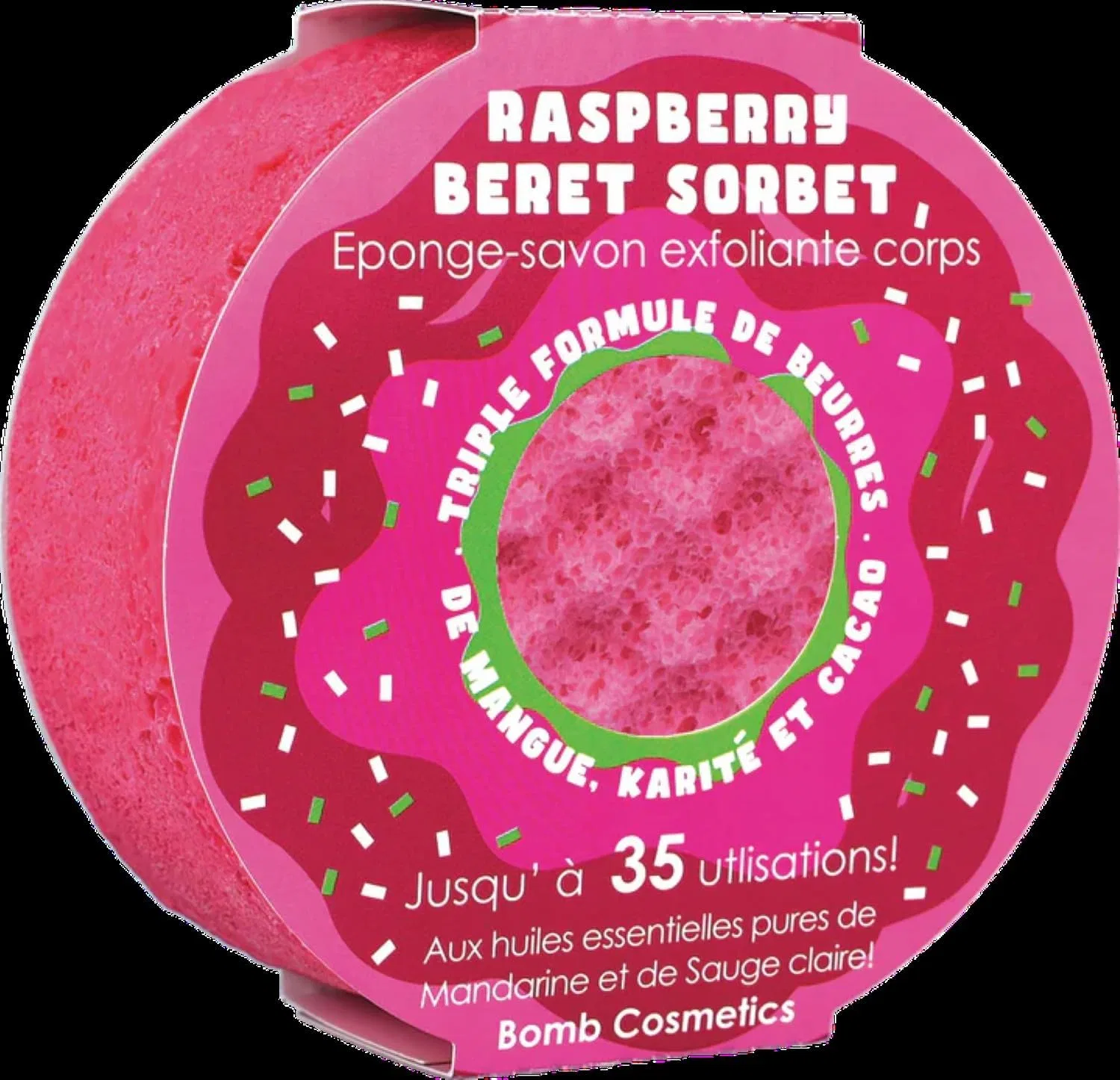 Губка-буфер для тела Bomb Cosmetics 2-в-1 с мылом Raspberry Beret Sorbet Bomb Cosmetics