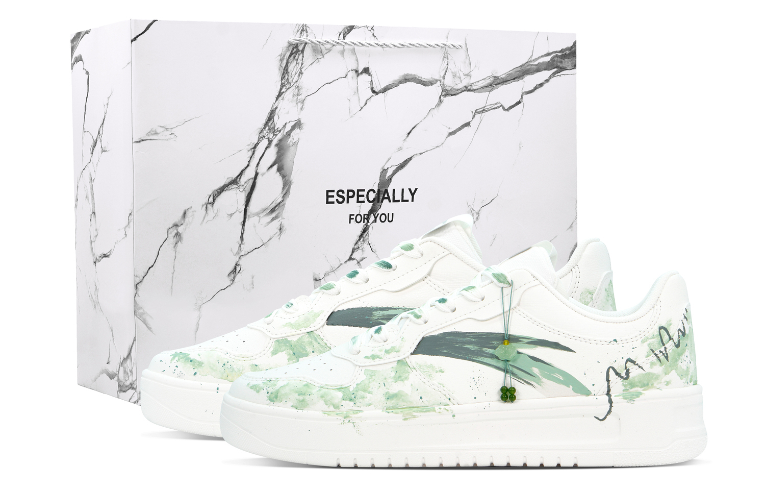 

ANTA Скользостойкие, дышащие, увеличивающие рост низкие кроссовки Skateboard для мужчин, белый зеленый