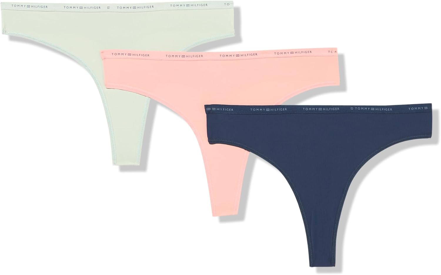 

Женские стринги Tommy Hilfiger из микрофибры с эластичным поясом, упаковка 3 шт., Ash Rose/Iceberg Green/Sky Captain