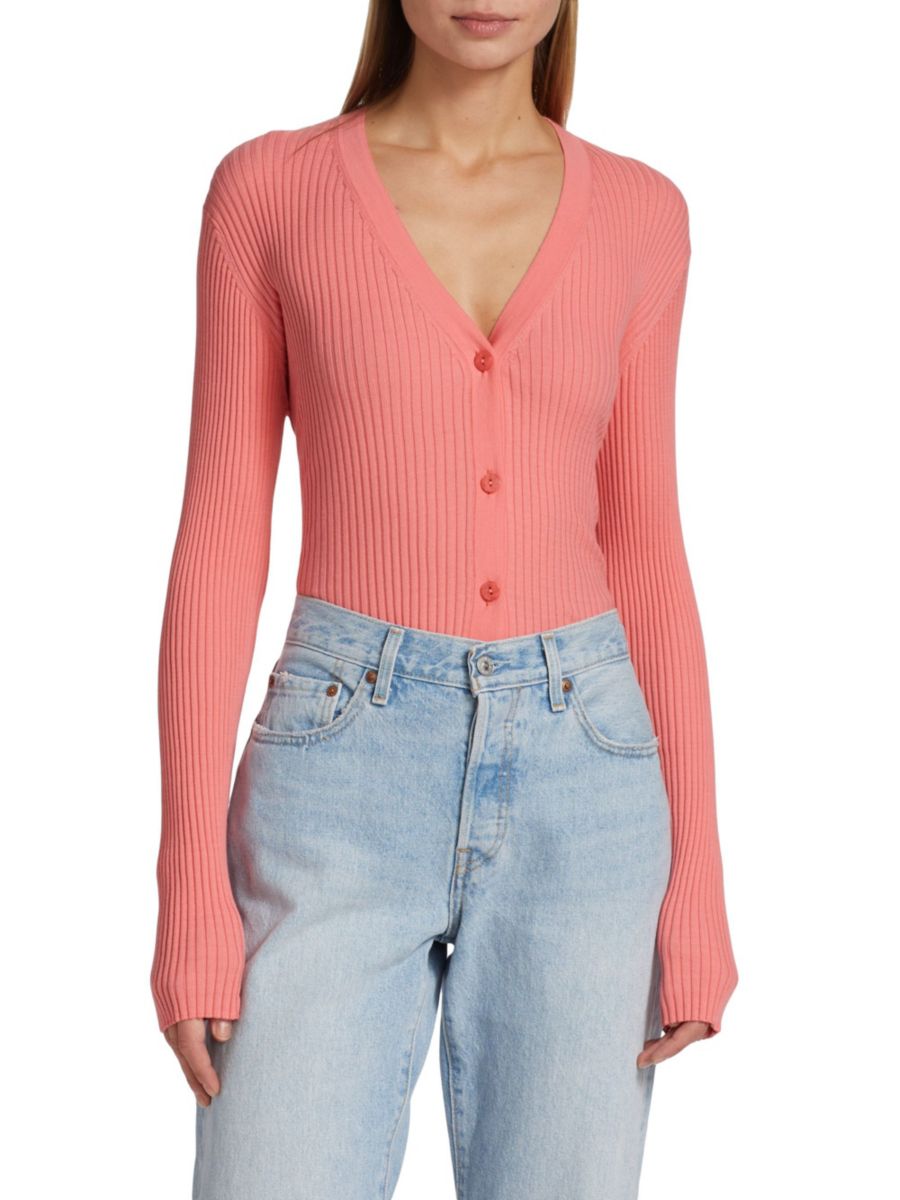 

Кардиган в рубчик с V-образным вырезом Saks Fifth Avenue, цвет Rose