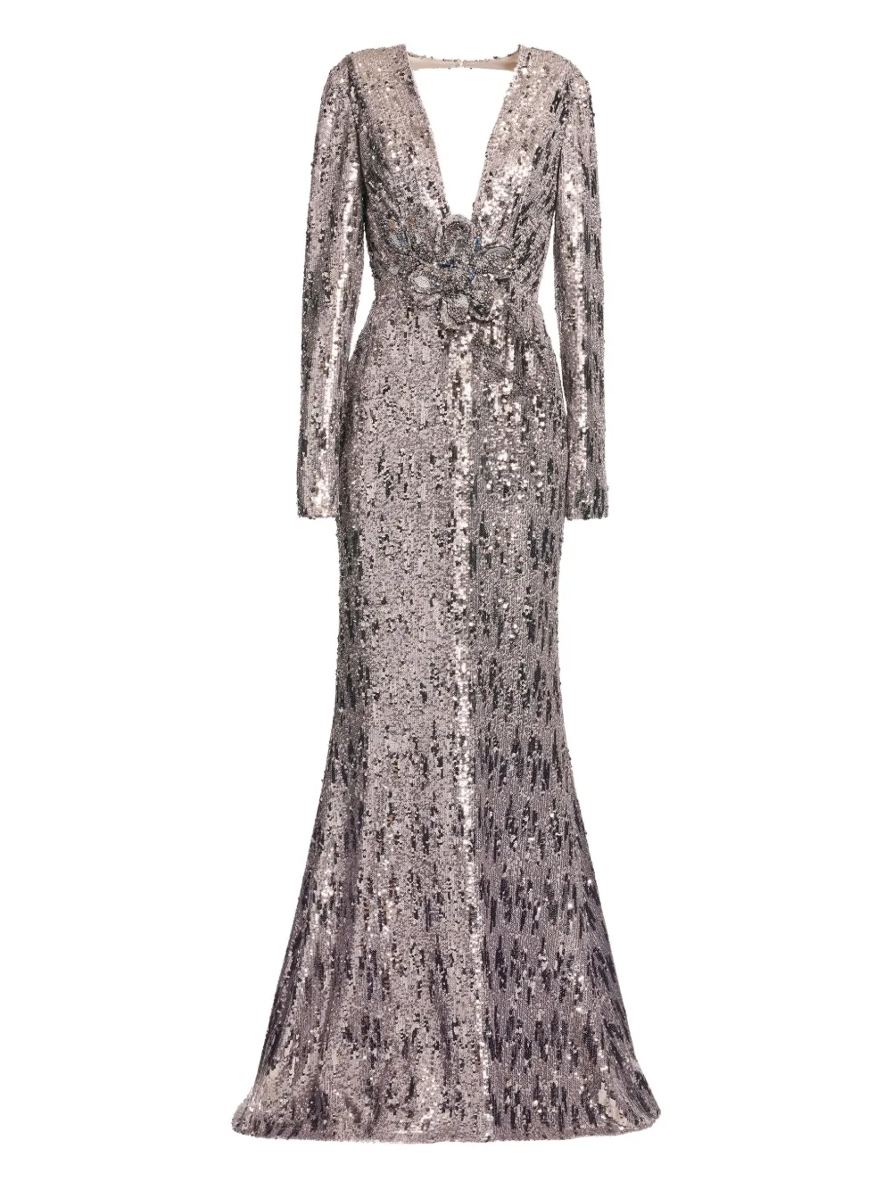 

Макси-платье с украшением из пайеток и открытой спиной Elie Saab, серый