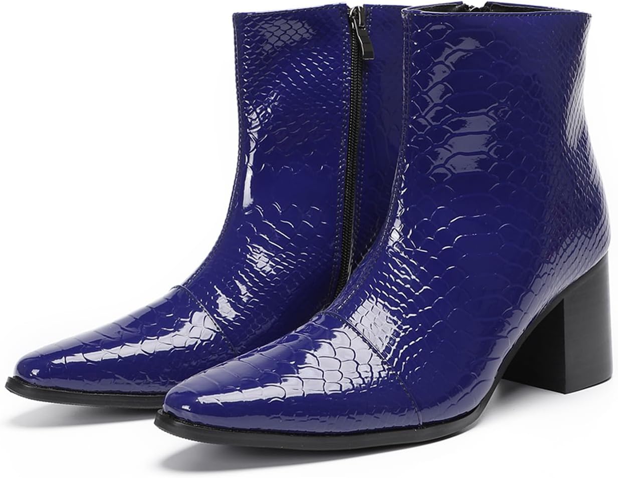 

Мужские повседневные ботинки Santimon из лаковой кожи, стиль Челси с молнией сбоку, средние по голенище, Blue-a