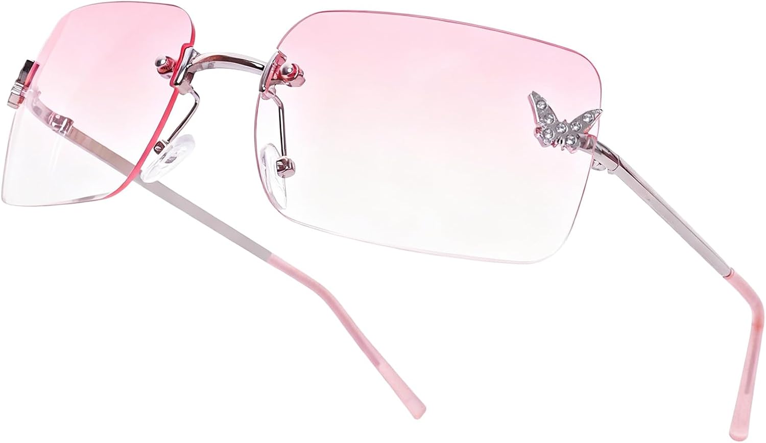 

Солнцезащитные очки без оправы прямоугольной формы в стиле Y2k для женщин и мужчин, ретро, ​​милые, модные квадратные солнцезащитные очки в стиле 2000-х, модные очки-бабочки Gvhntk, Silver, Gradient Pink