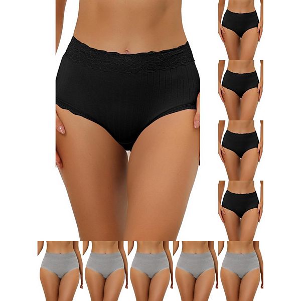 

10 упаковок женских трусиков с высокой талией, утягивающие, комфортные, с кружевной отделкой и резинкой Inspire Chic, Black Gray