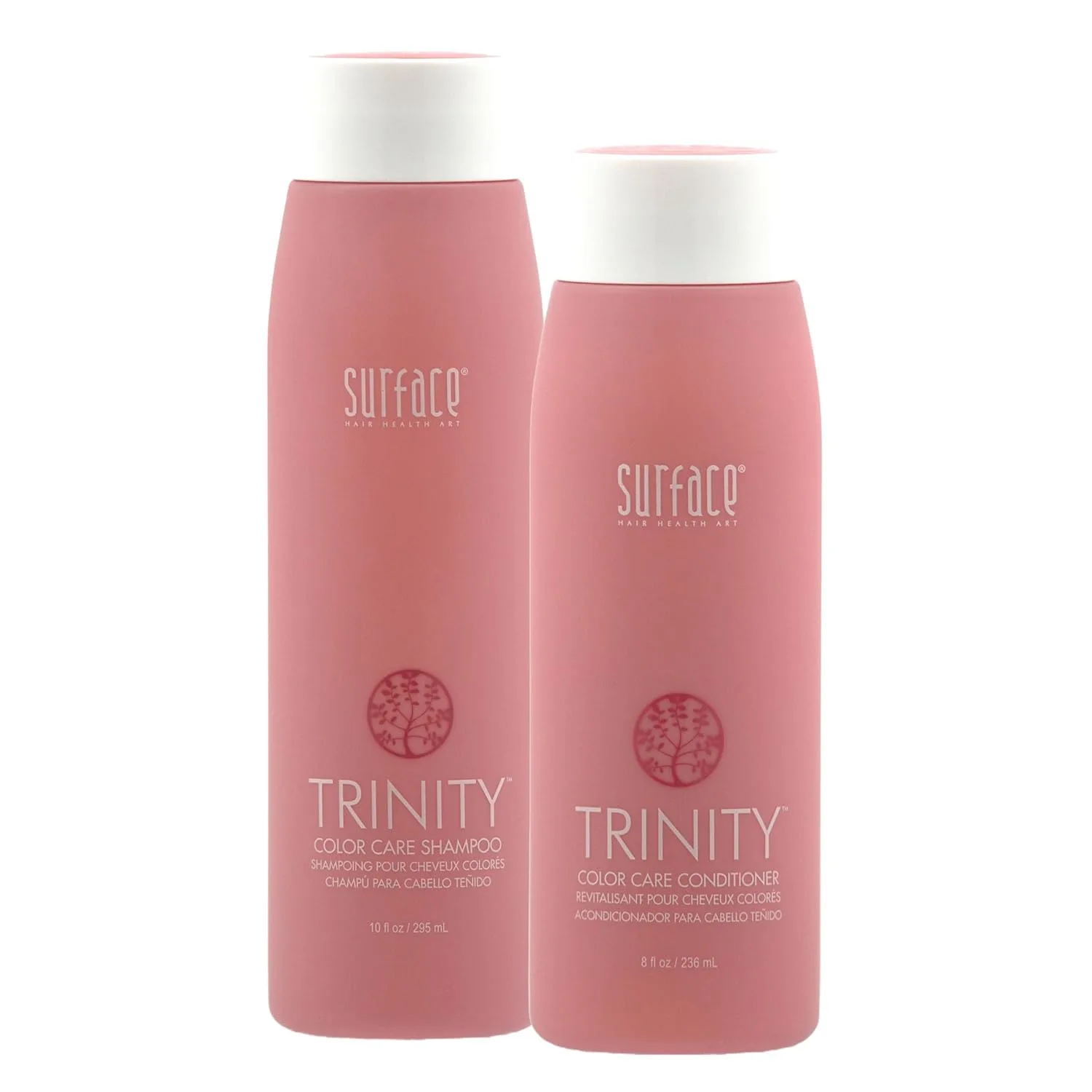 Набор из двух средств для ухода за окрашенными волосами Surface Hair Trinity Color Care: шампунь и кондиционер для стойкого окрашивания, сохраняющие цвет, сильные и здоровые волосы.