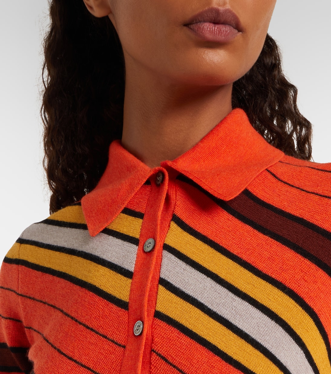 Рубашка-поло из шерстяной ткани в полоску с ребристым узором Acne Studios, Multi Orange — фото 4