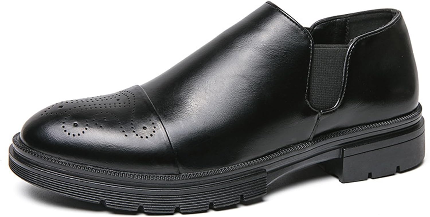 

Мужские деловые туфли на низком каблуке с рифленой подошвой, оксфорды, слипы, удобные лоферы с круглым носком, повседневные офисные туфли Crepuscute, черный