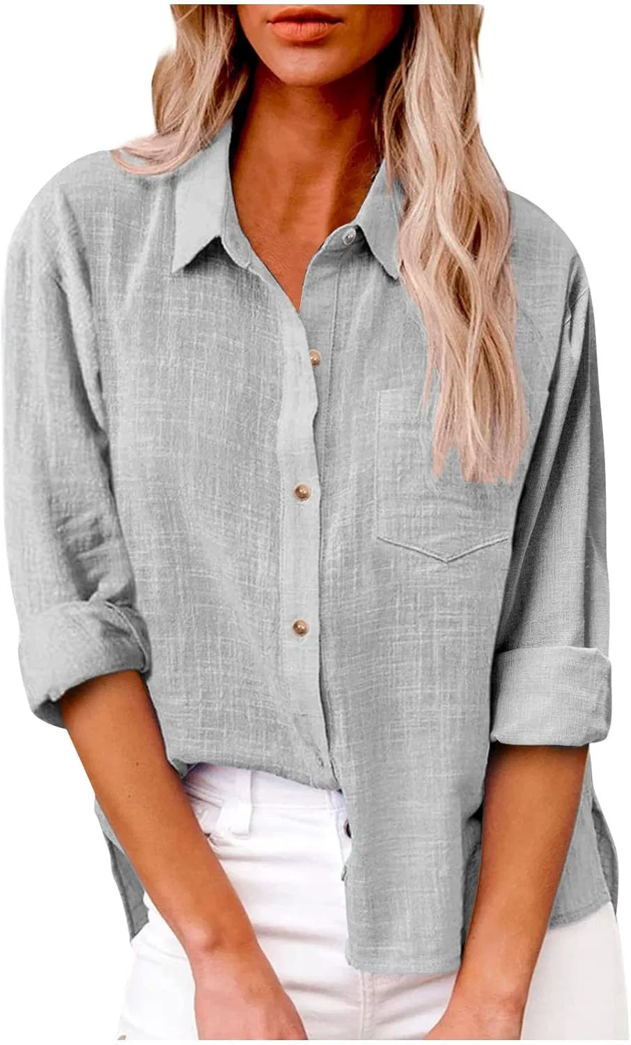 Блуза женская с длинным рукавом, Cotton Linen, серая