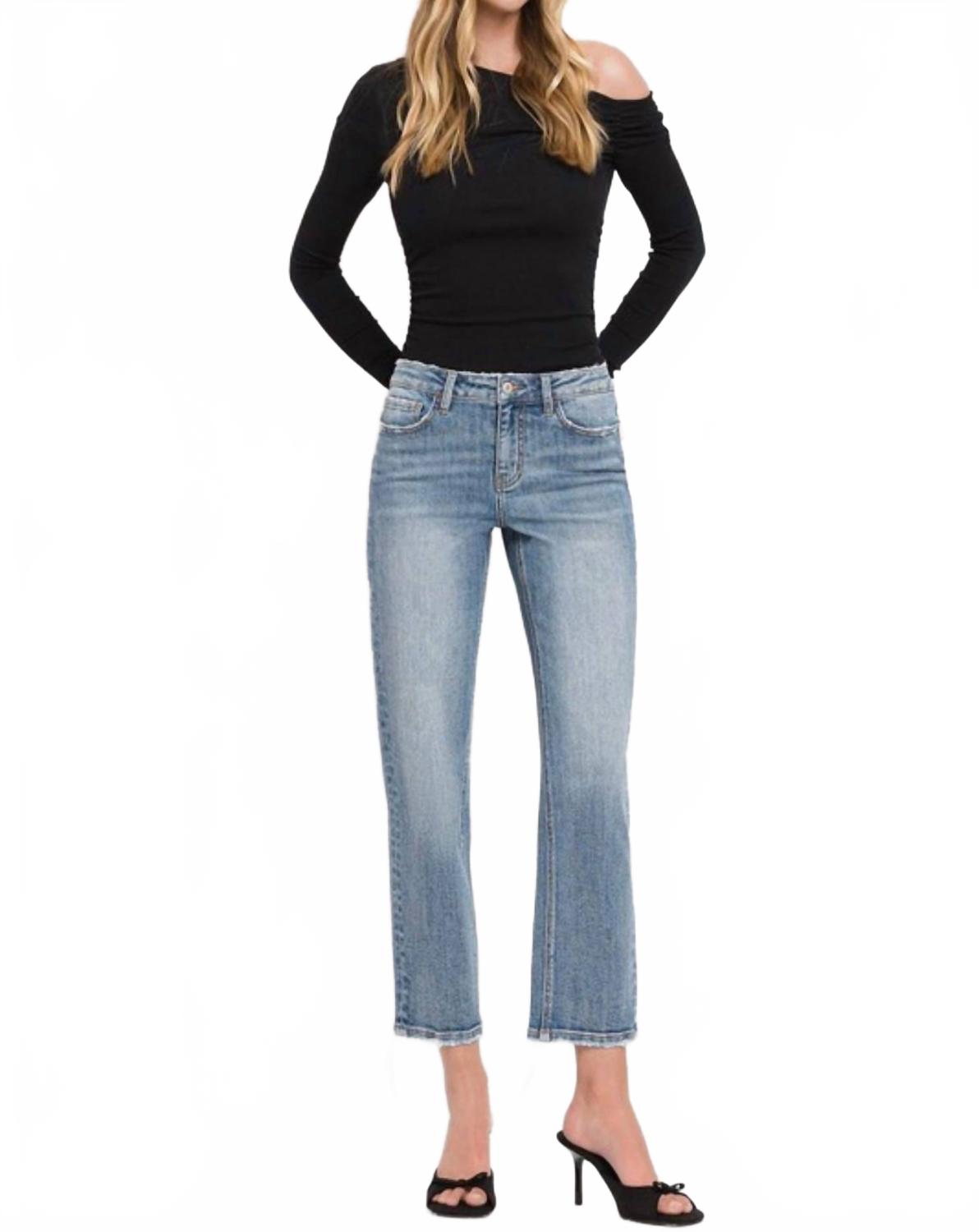 

"Louise Mid Rise Straight Leg Denim In Blue" - "Джинсы Louise с прямой штаниной и средней посадкой в синем цвете" VERVET BY FLYING MONKEY