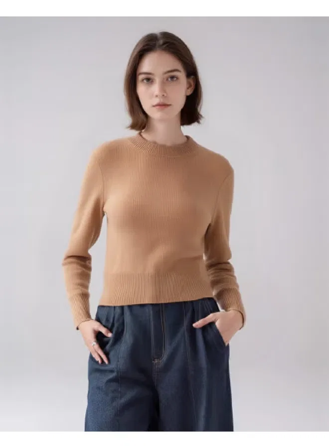 Свитер с полугорлом из чистой шерсти Zara, коричнево-желтый