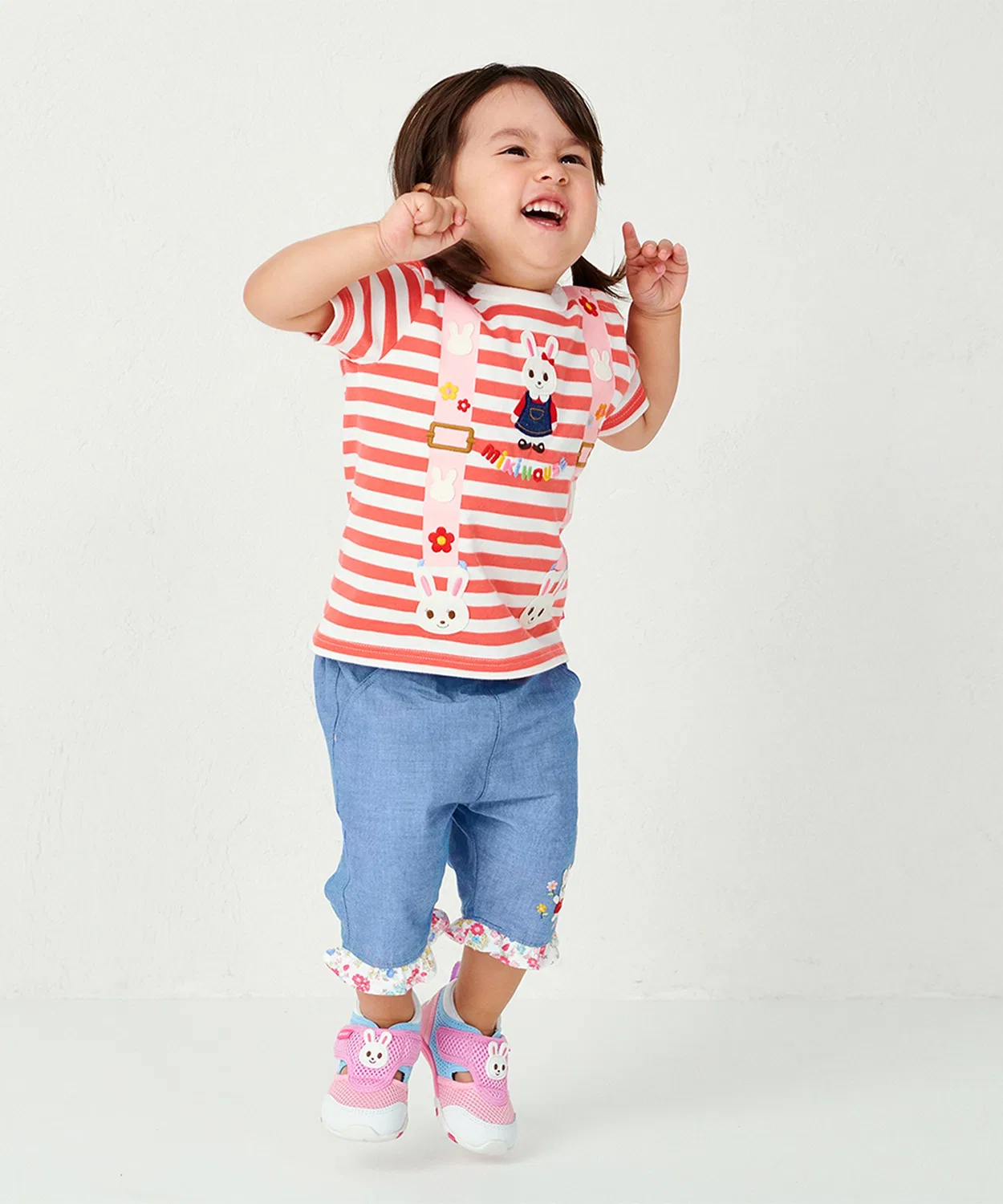 Детская футболка с принтом Usako Suspenders MIKI HOUSE, Coral Pink — фото 4