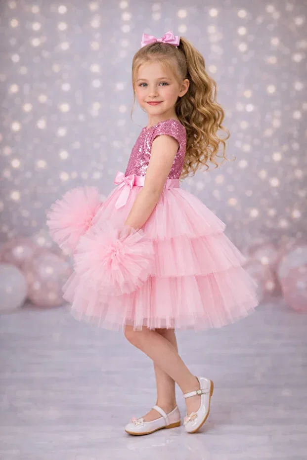 Детское платье для девочек с длинным рукавом Party Rumi Kids, Pink — фото 2