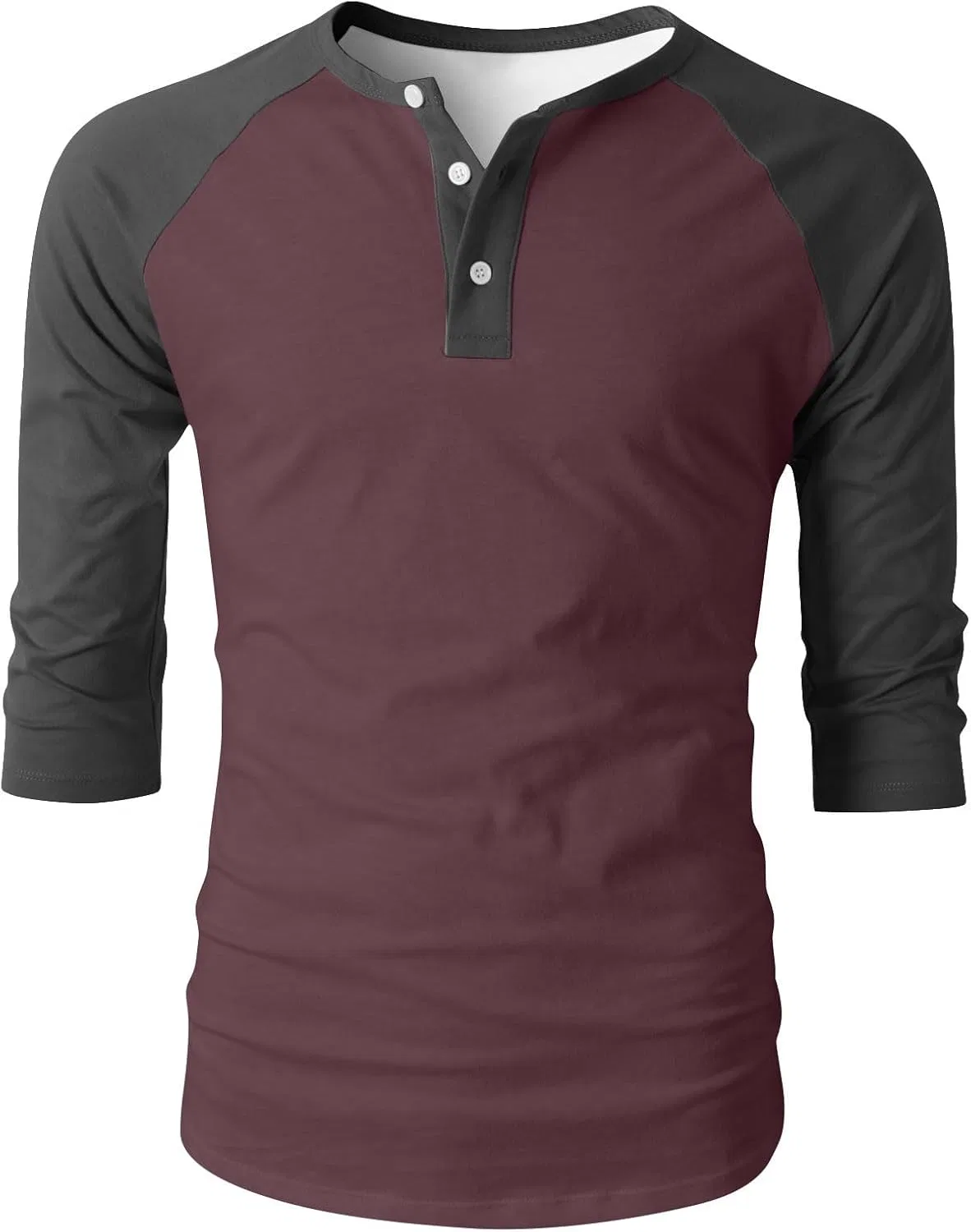 Мужская повседневная футболка с воротником-хенли и длиной рукава 3/4, Lightweight Cotton, Wine — фото 4