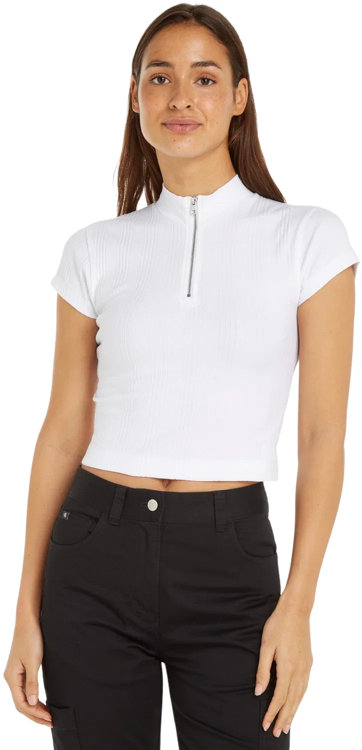 Женский топ с длинным рукавом Variegated Rib Half Zip Calvin Klein, Bright White