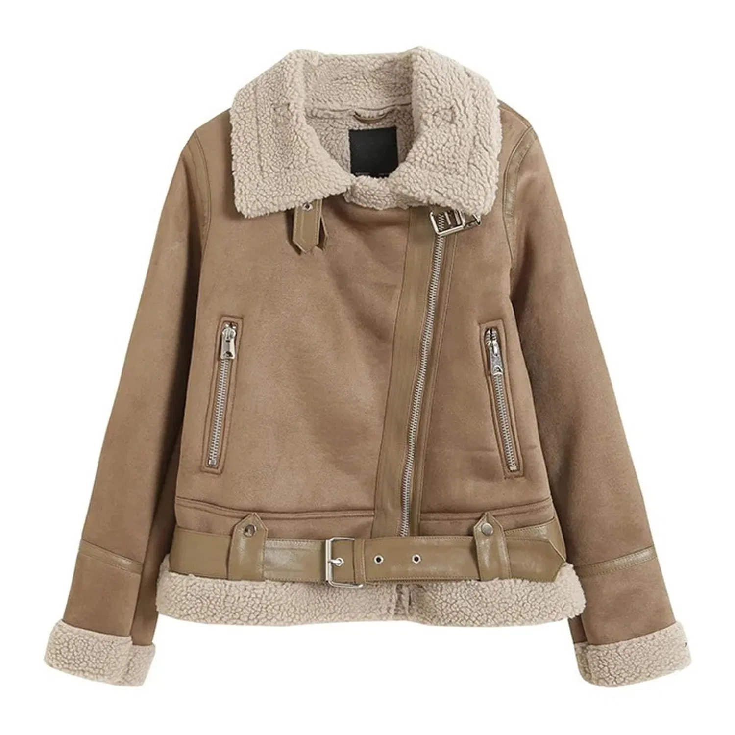 Женское зимнее пальто с подкладкой из искусственной кожи, модель Fashion Winter Coats, dark khaki — фото 4