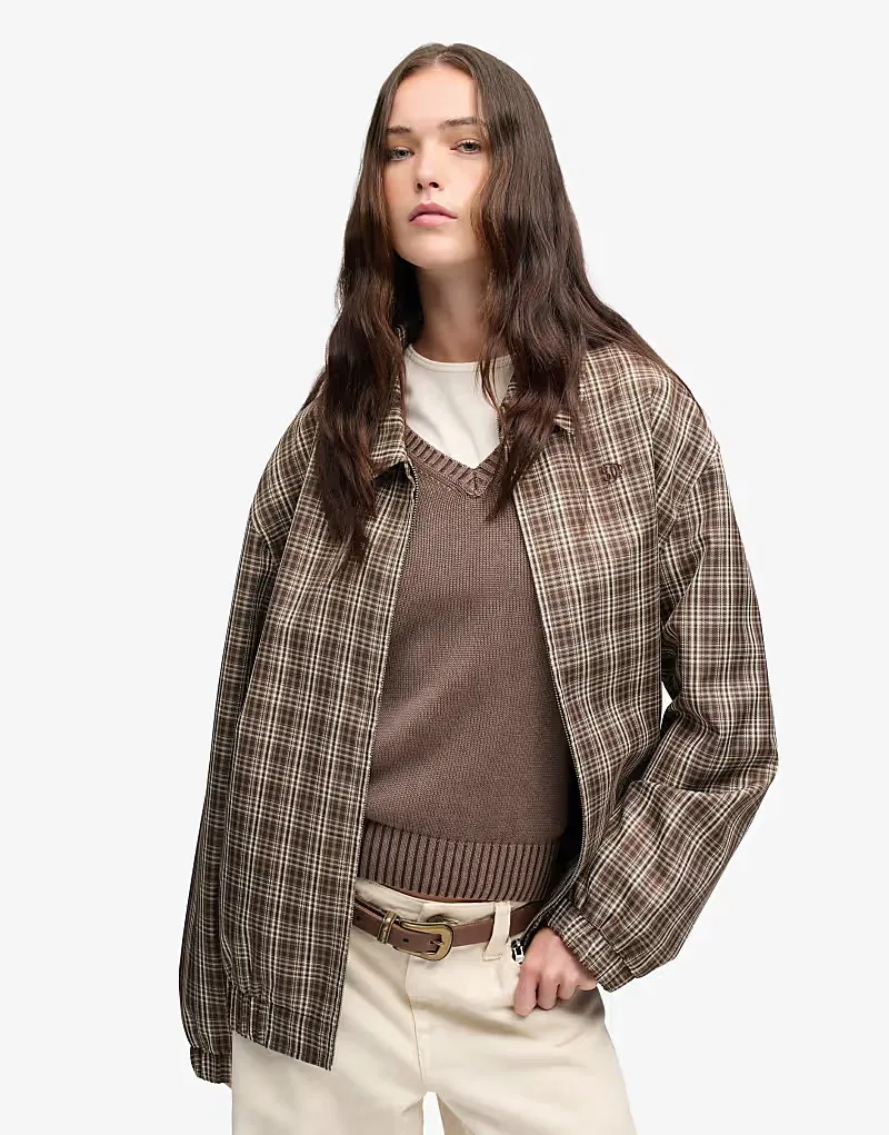 Куртка-бомбер Superdry Check оверсайз в клетку каштаново-коричневый — фото 4