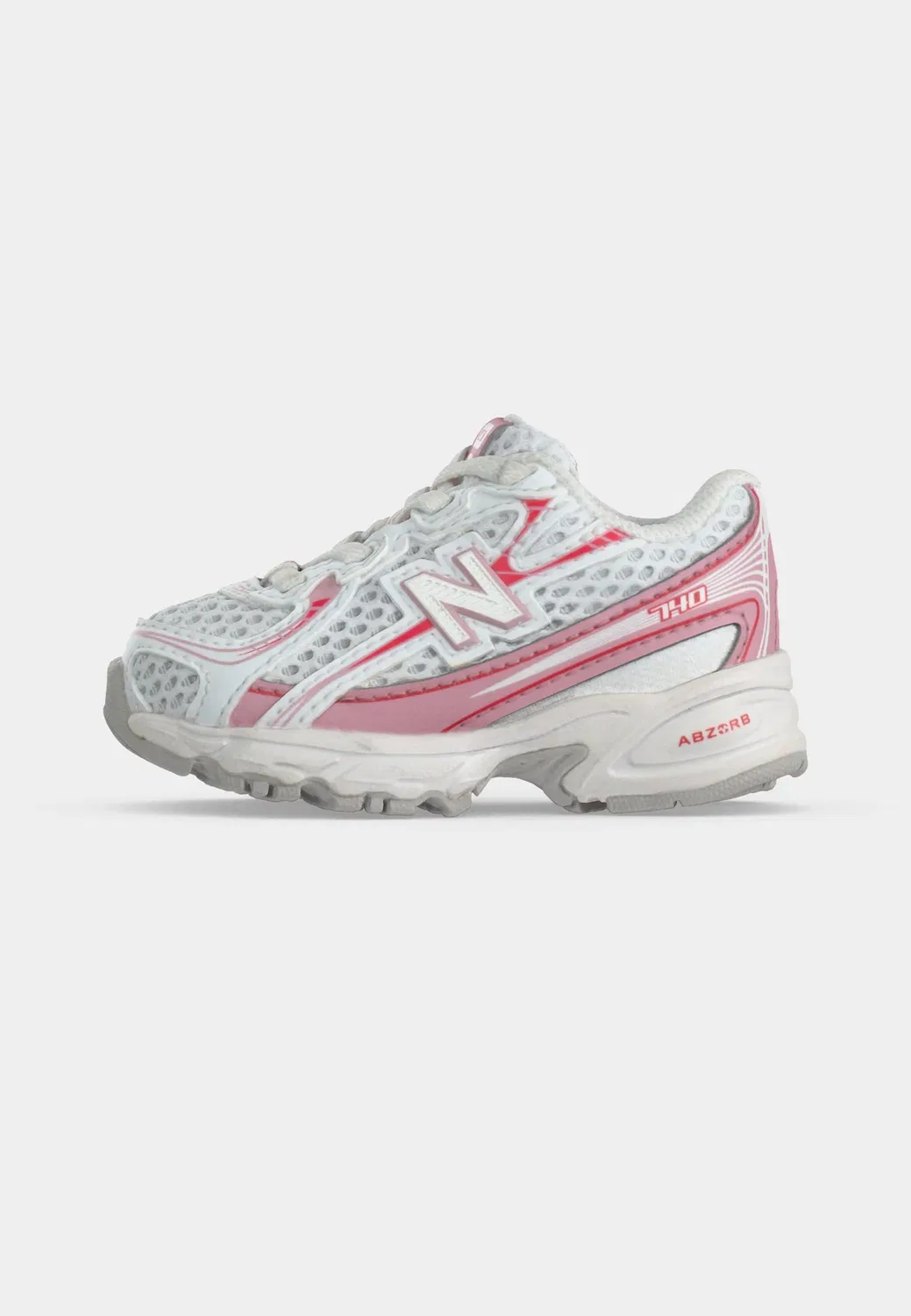 740 унисекс - детская обувь New Balance, White/Pink Taffy/Team Red/Earth Pink Tint — фото 2