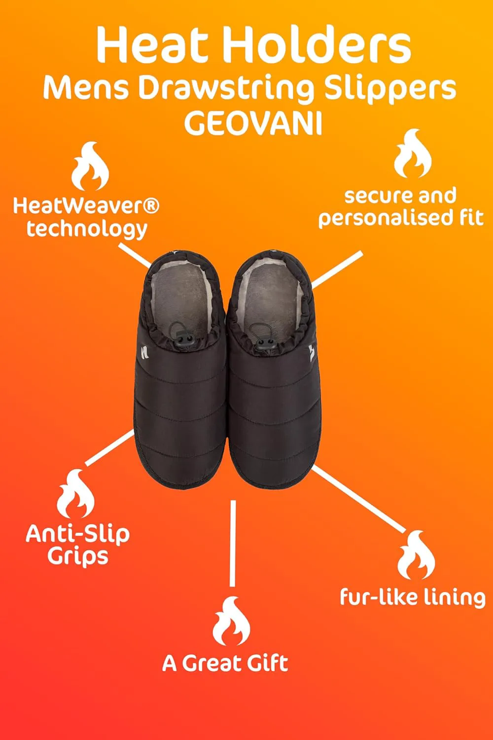 Мужские тапочки HEAT HOLDERS с шнурком, утепленные флисом, модель мюли, противоскользящие, черный — фото 2