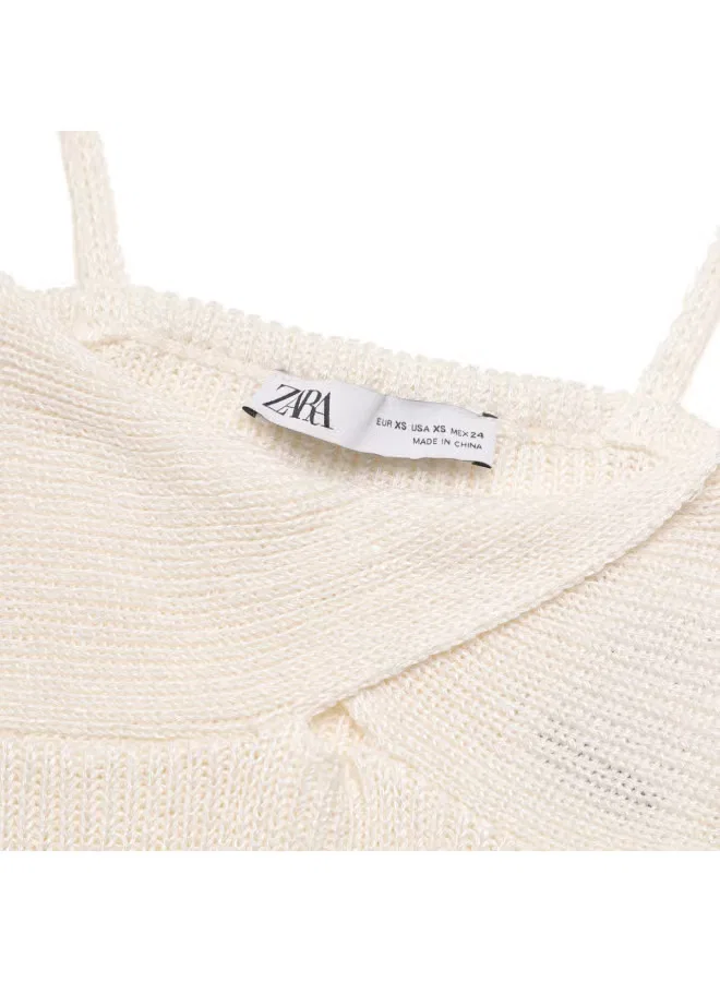 Топ-майка тонкий трикотажный слоистый Zara, белый — фото 4