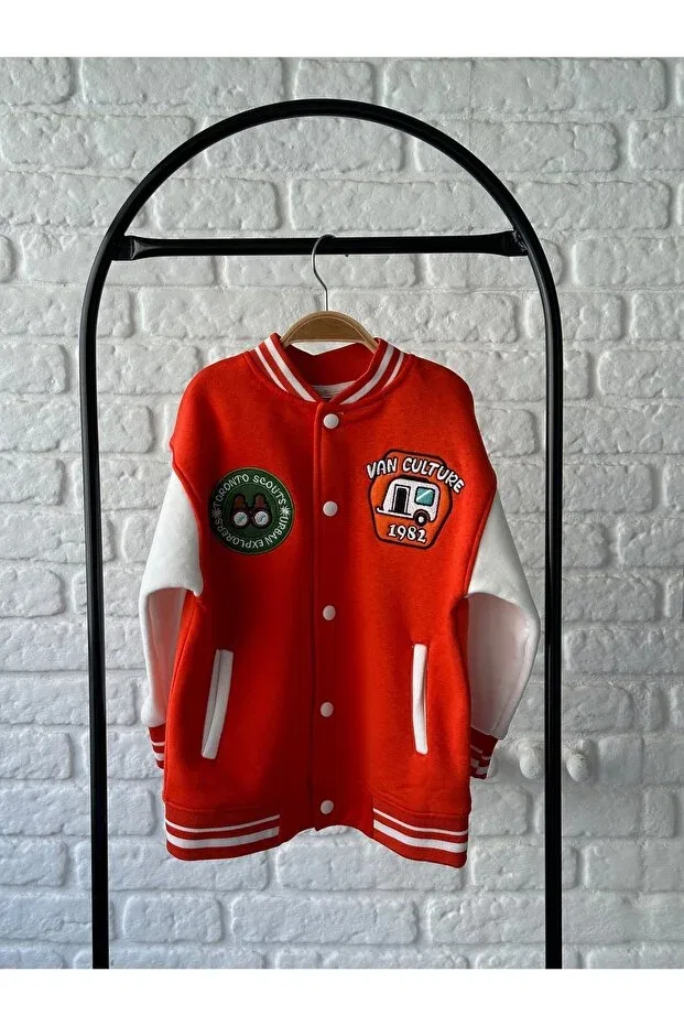 Детская куртка для девочек с принтом Orange League Back Printed College Jacket 1Baby1Cat, Orange — фото 4