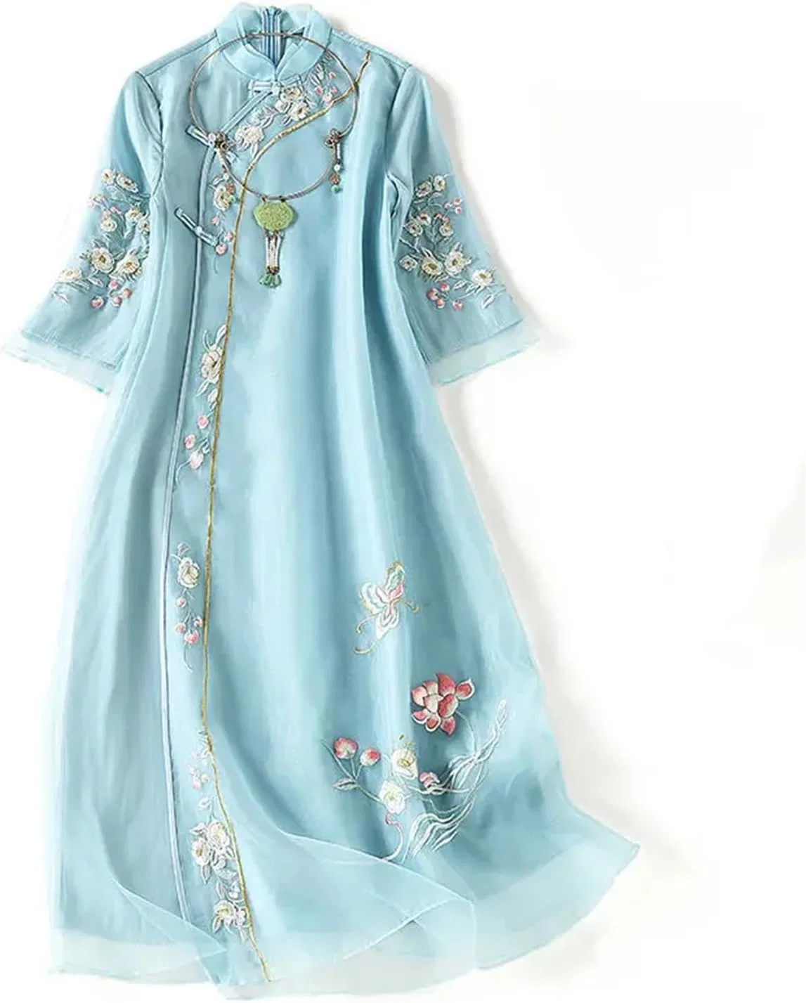 Женское платье-ченгсам с вышивкой A-LINE, Sky Blue — фото 3
