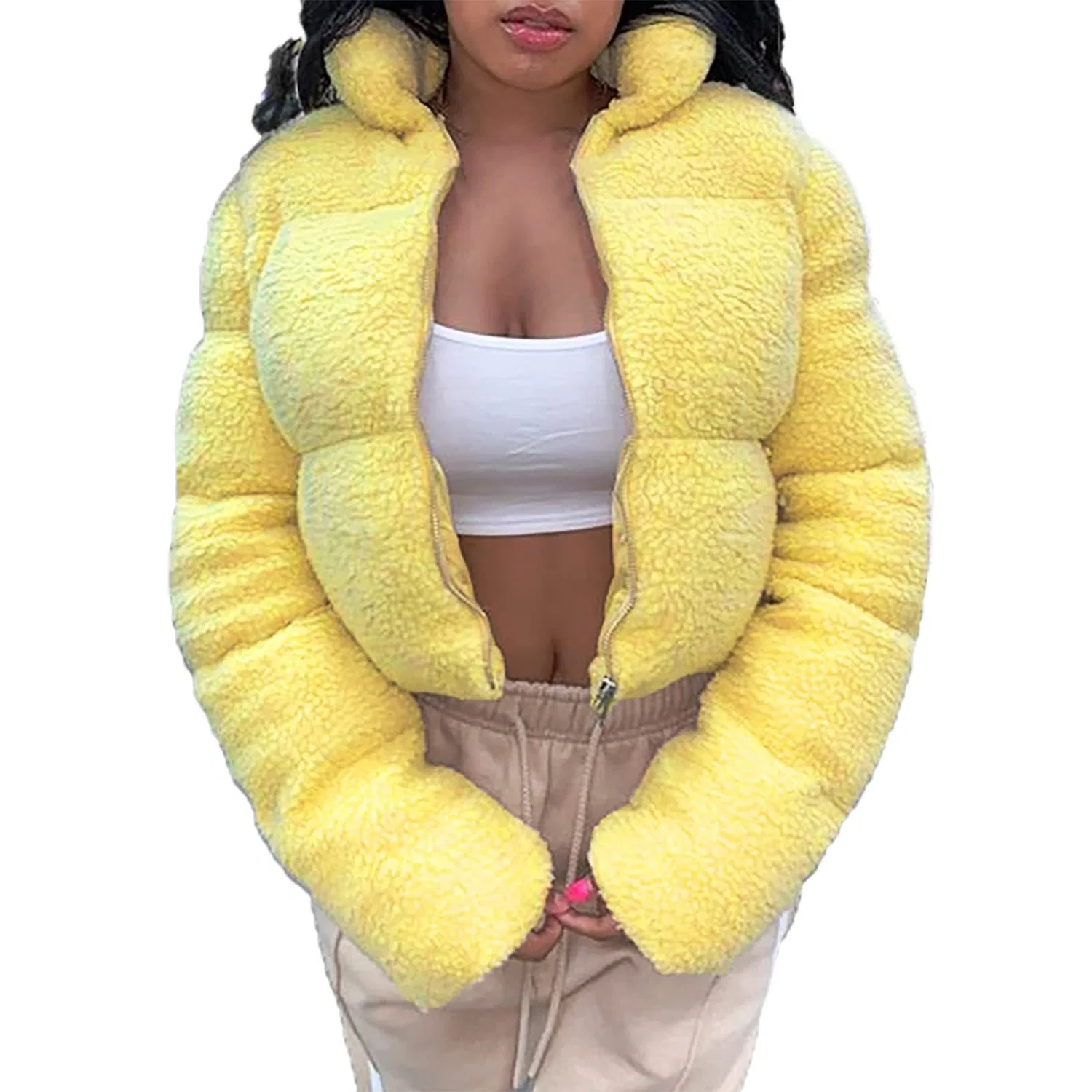 Женская куртка без капюшона с молнией, белая, Giallo