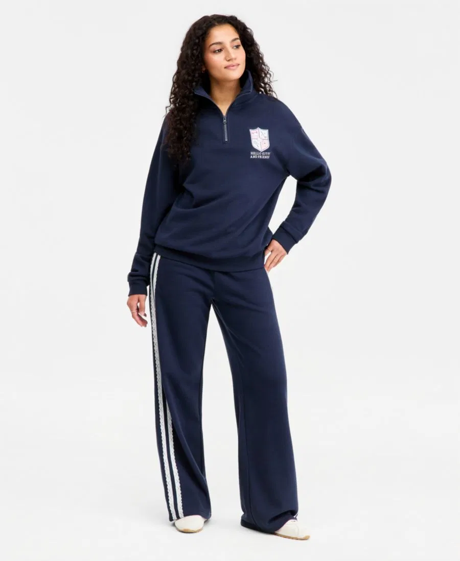 Свитшот с воротником-хомутом и принтом Hello Kitty с четвертью молнией Love Tribe, Navy Blazer — фото 4