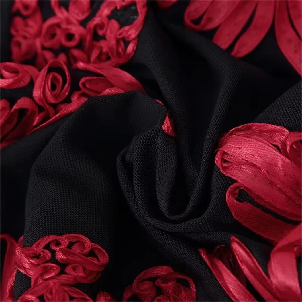 Женское платье миди с аппликацией ретро O-Neck Flare Sleeve, Black — фото 4