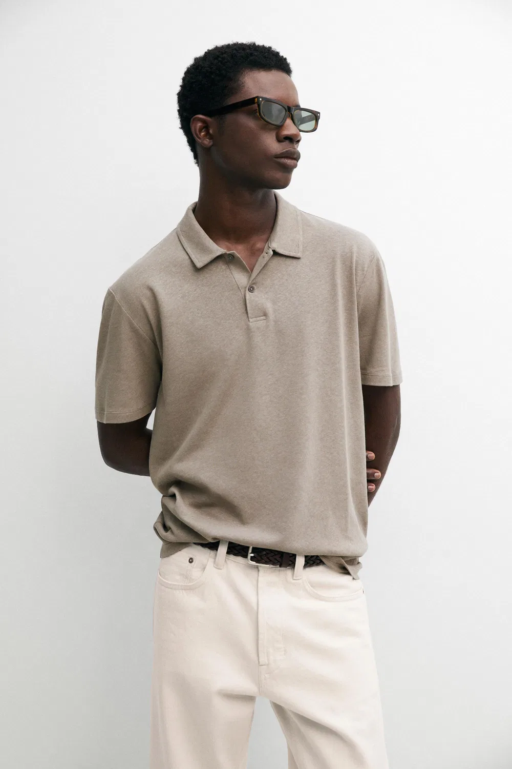 Поло с коротким рукавом из льна и хлопка Massimo Dutti, Mole Brown — фото 2