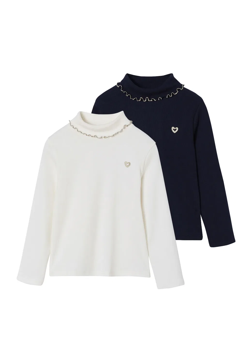 2 Er-Pack gerippte mädchen langarmshirts mit Stehkragen Basic - джемпер Vertbaudet, Wollweiß