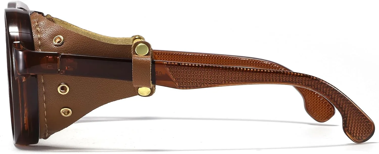 

Ретро-авиаторы в стиле стимпанк, поляризованные солнцезащитные очки с кожаными боковыми щитками, винтажные готические очки для мужчин и женщин MACJERO, Brown847